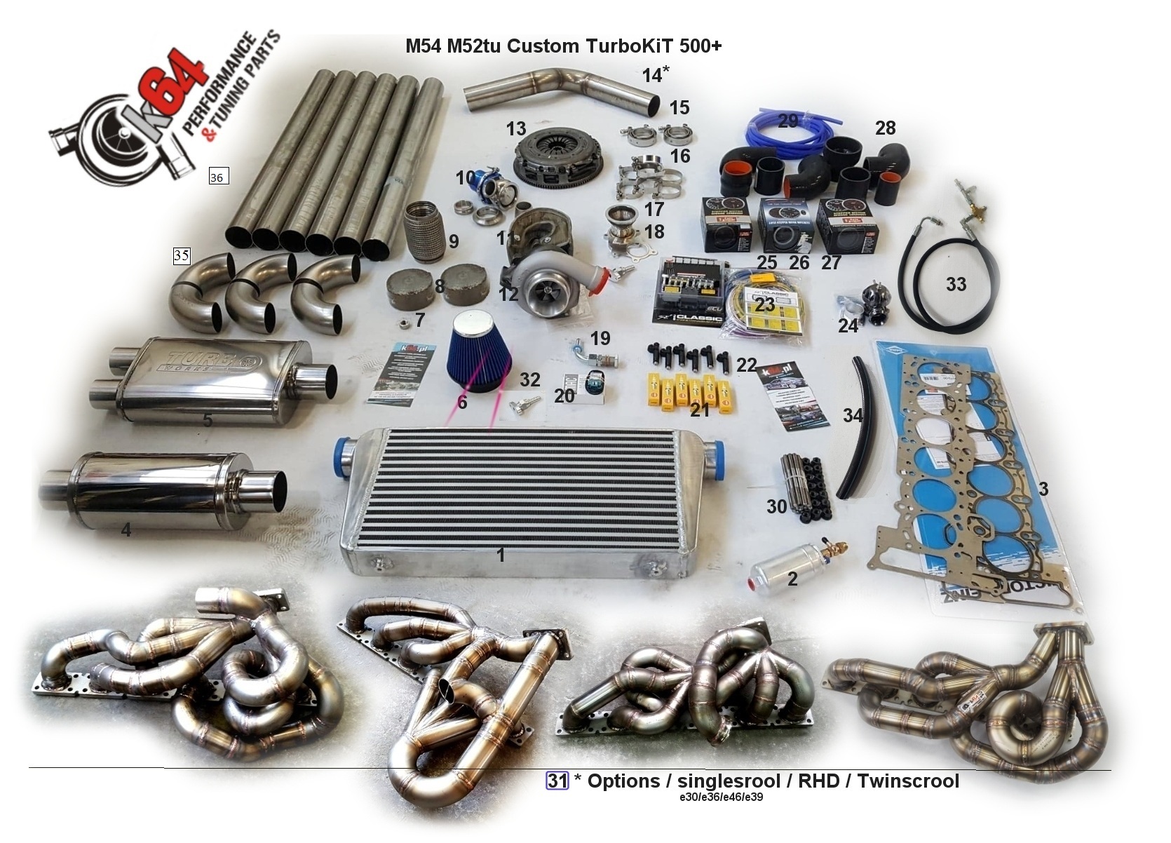 STAGE 2 BMW M54 TURBO KIT ZESTAW M54B30 M52B25tu M52B28tu 2 x vanos 500 ...